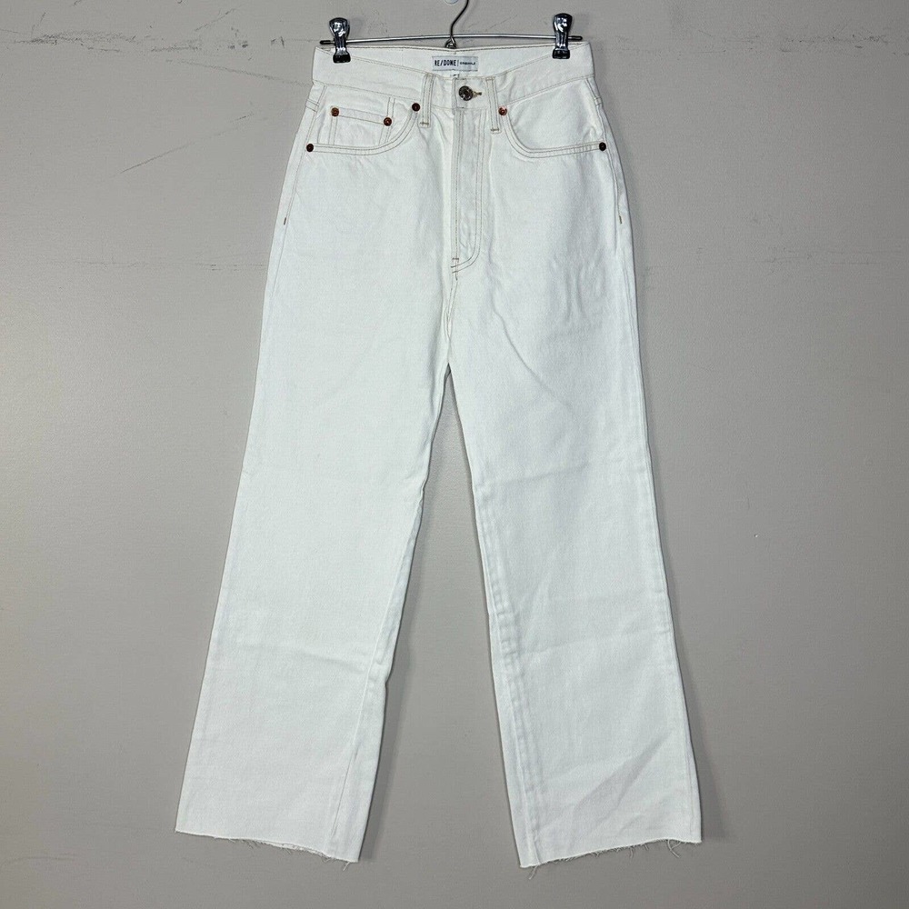 Re/Done High Rise Straight Leg Raw Hem Rigid Denim Jeans White Women's 26 FLAW